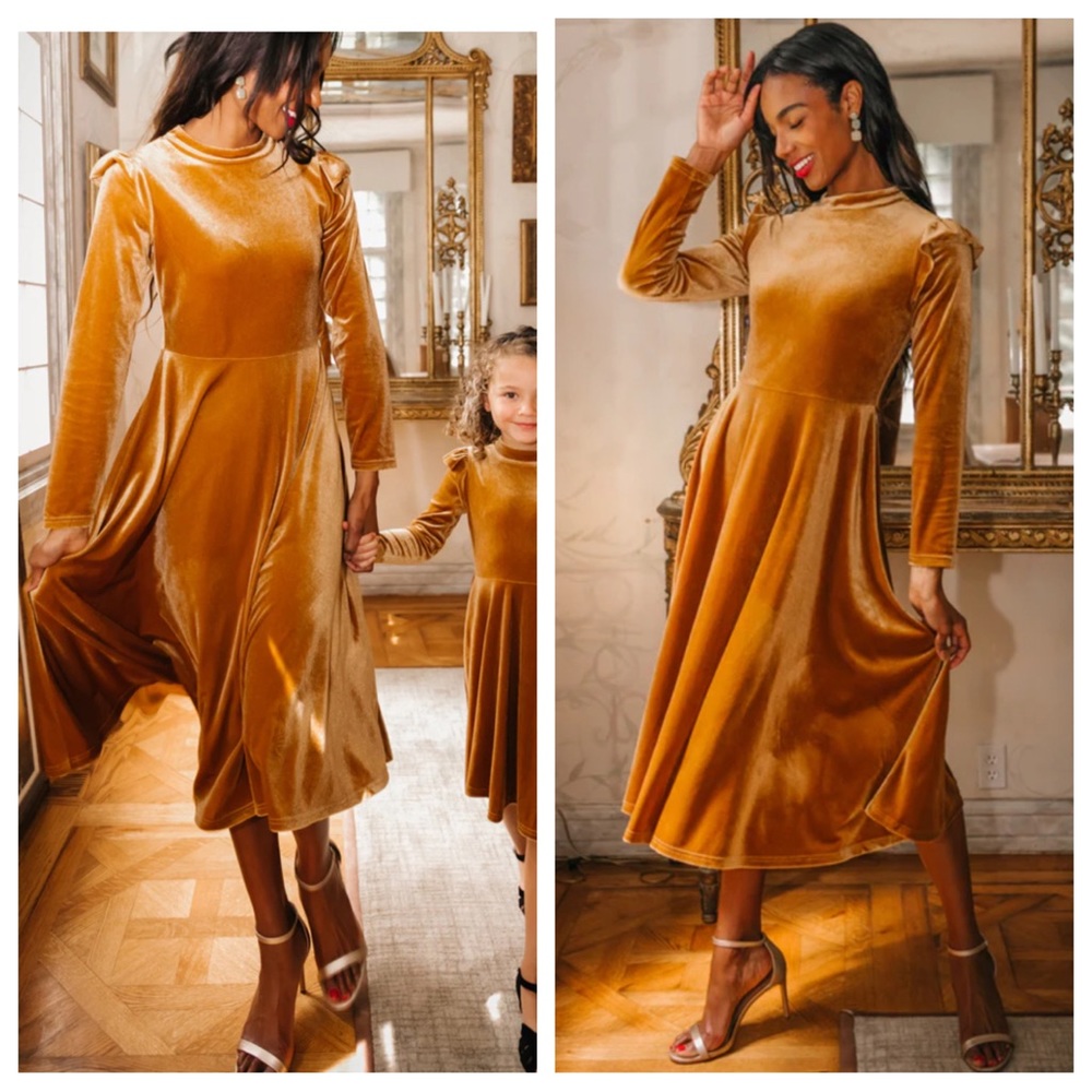 Ivy City La La Lady gold velvet classy dress Small